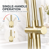 Close-up of the BYREL bathtub filler single-handle water control