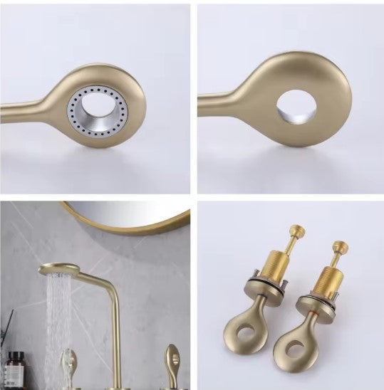 ELFI|RAINFALL WIDESPREAD LUXURY BATHROOM FAUCET  3 HOLES BRASS BASIN FAUCET