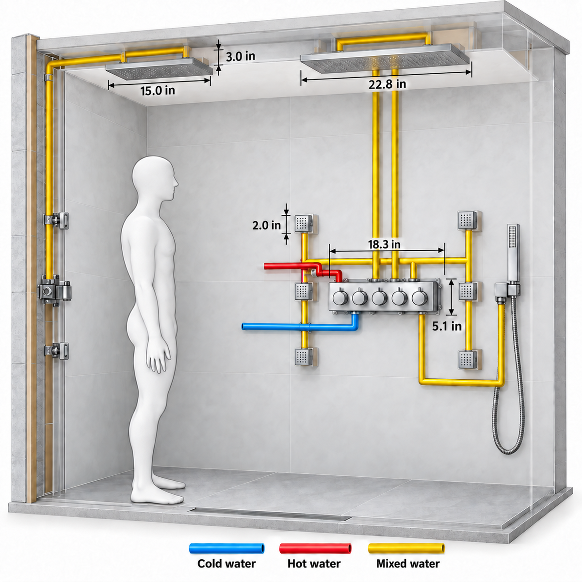 FAVOR | 23" Ceiling Mounted  Complete Thermostatic LED Music Shower System 6 Body Jets
