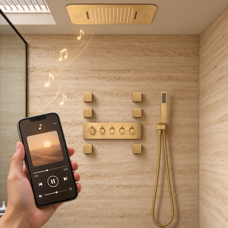 FAVOR | 23" Ceiling Mounted  Complete Thermostatic LED Music Shower System 6 Body Jets