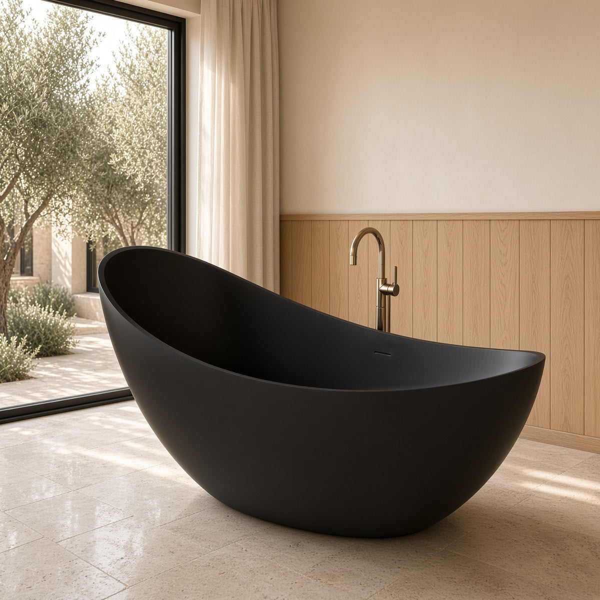 SLATE|74"FREE STANDNING BATHTUB SOLID SURFACE STONE RESIN  SOAKING TUB
