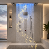 IVEY 36" X 16" SMART LED MUSIC SHOWER SYSTEM  RAINFALL, WATERFALL, BODY JETS, HANDHELD SHOWER & WALL-MOUNT SHOWER HEAD