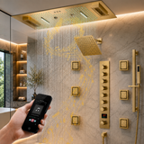 IVEY 36" X 16" SMART LED MUSIC SHOWER SYSTEM  RAINFALL, WATERFALL, BODY JETS, HANDHELD SHOWER & WALL-MOUNT SHOWER HEAD