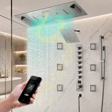 IVEY 36" X 16" SMART LED MUSIC SHOWER SYSTEM  RAINFALL, WATERFALL, BODY JETS, HANDHELD SHOWER & WALL-MOUNT SHOWER HEAD