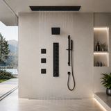 IVEY 36" X 16" SMART LED MUSIC SHOWER SYSTEM  RAINFALL, WATERFALL, BODY JETS, HANDHELD SHOWER & WALL-MOUNT SHOWER HEAD