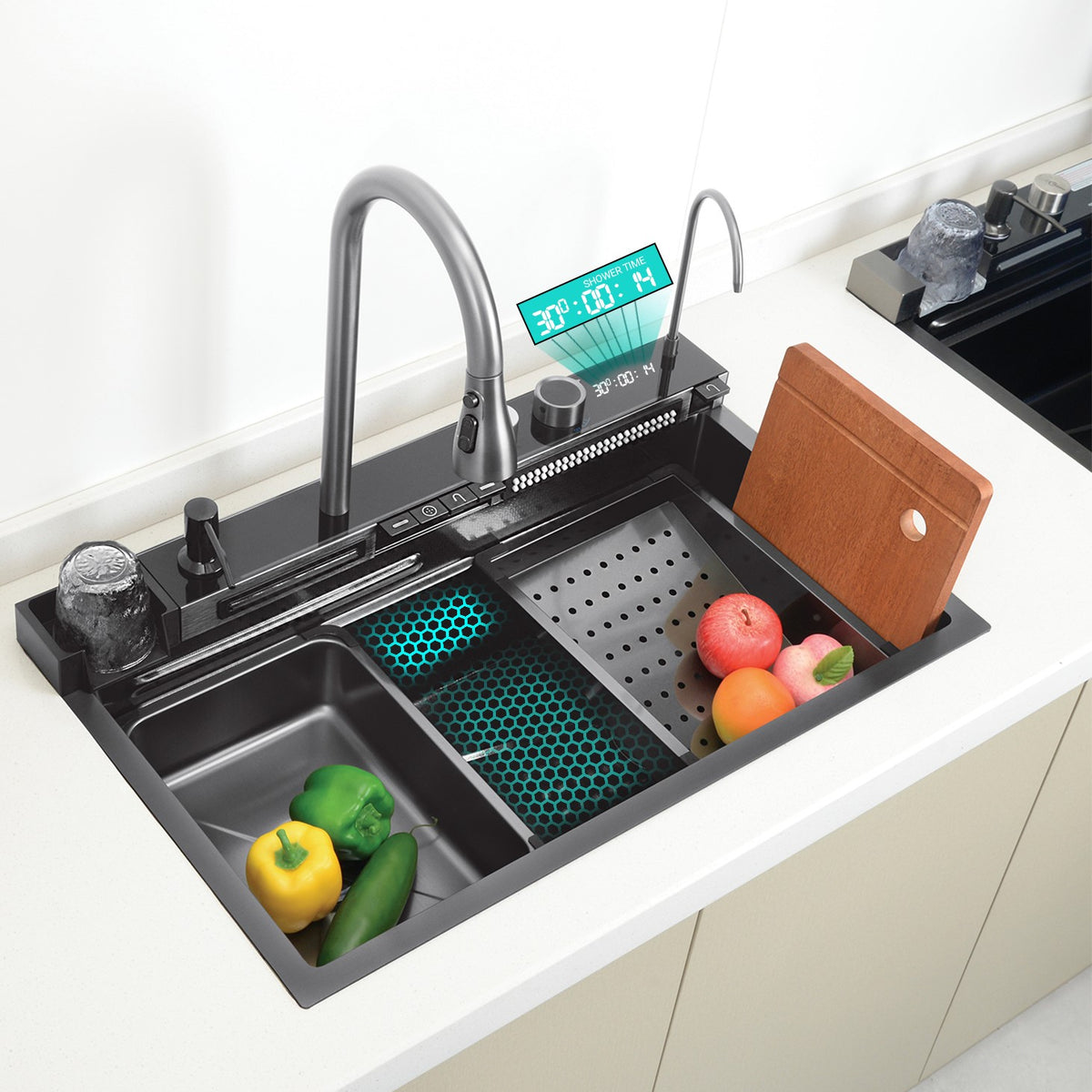 IZEY|Complete Workstation Kitchen Sink with Digital Display Cup Rinser ...