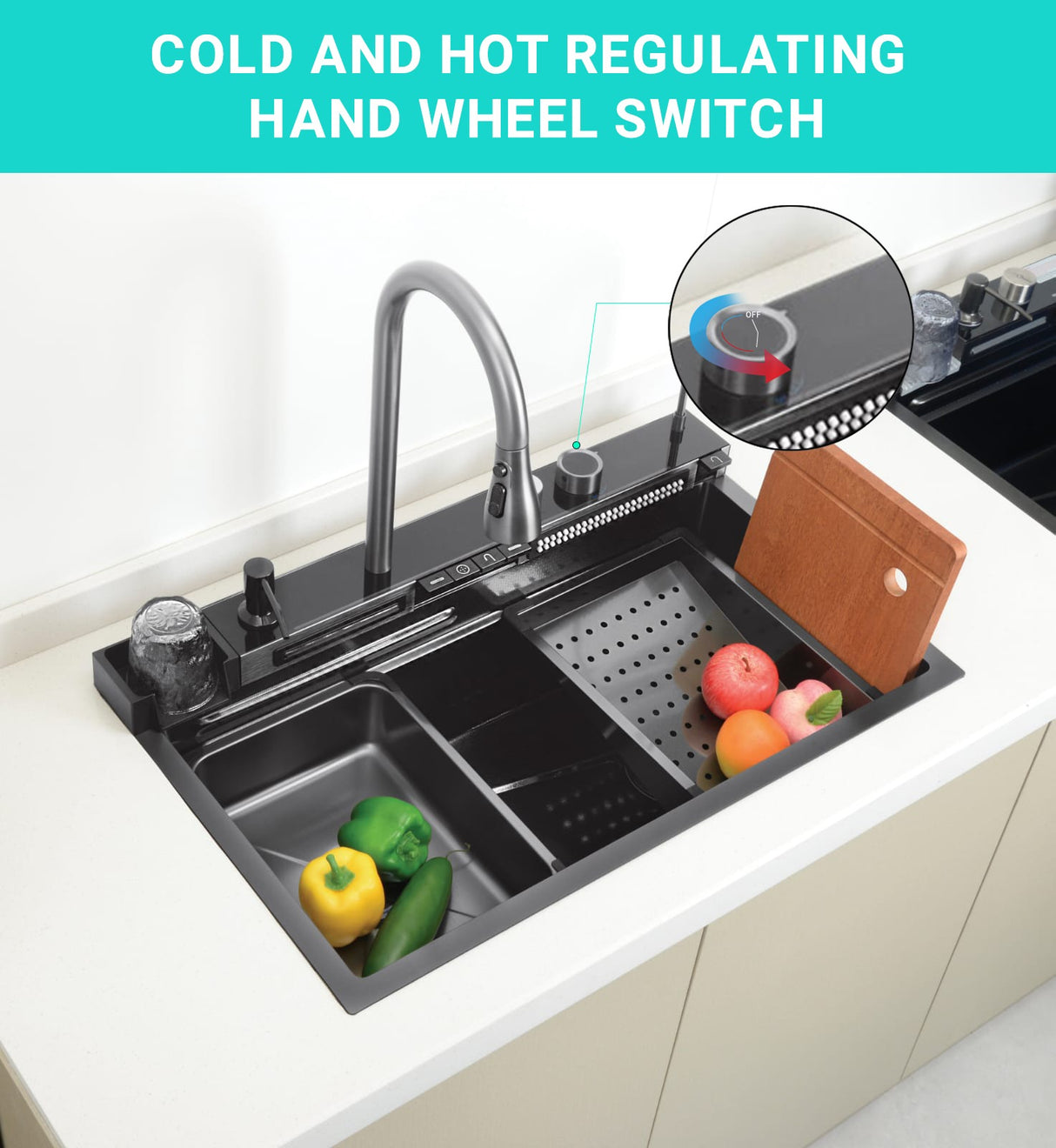 IZEY|Complete Workstation Kitchen Sink with Digital Display Cup Rinser