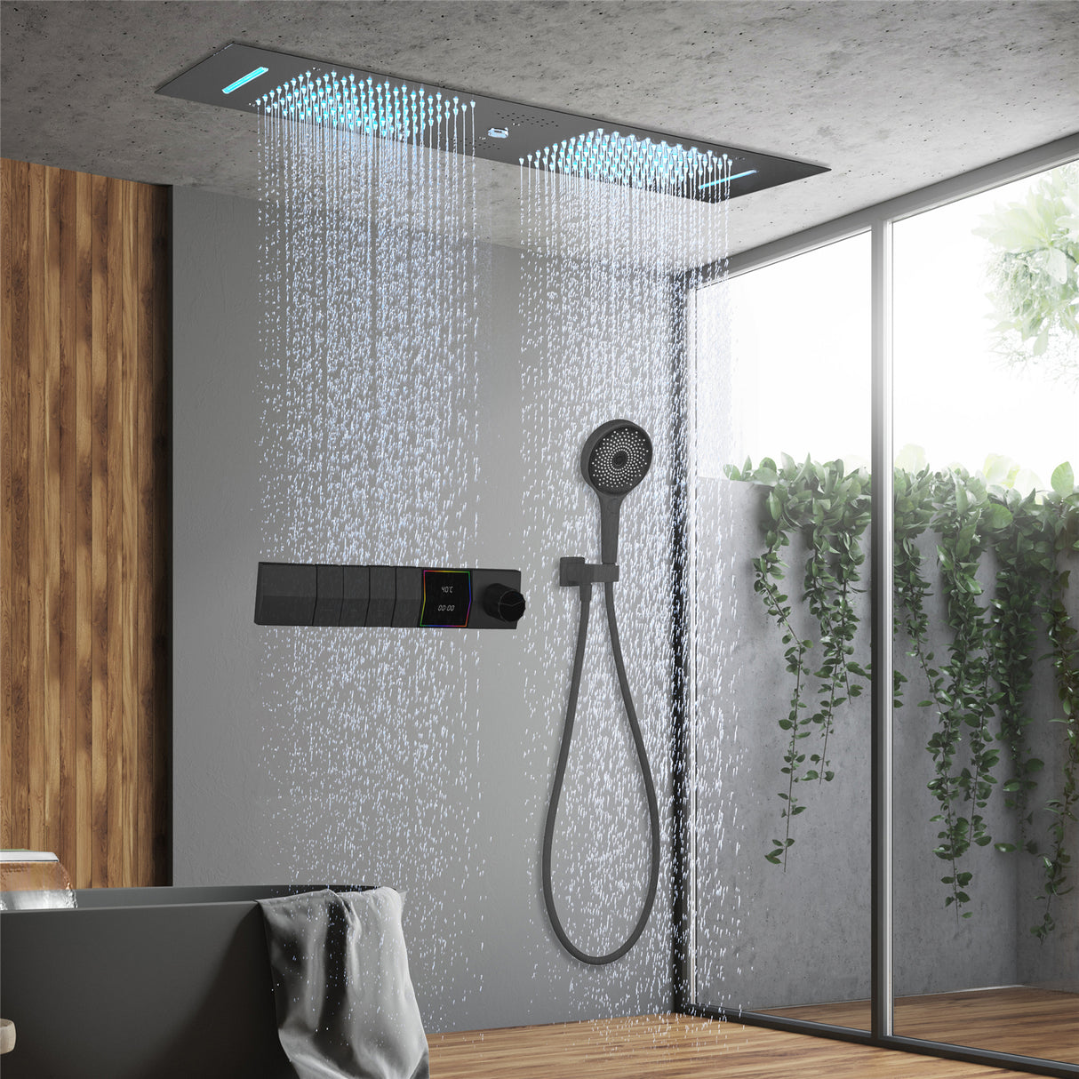 MALIBU|36inch COMPLETE LED MUSIC SHOWER SYSTEM DIGITAL DISPLAY VALVE PUSH BUTTON THERMOSTATIC SHOWER SET