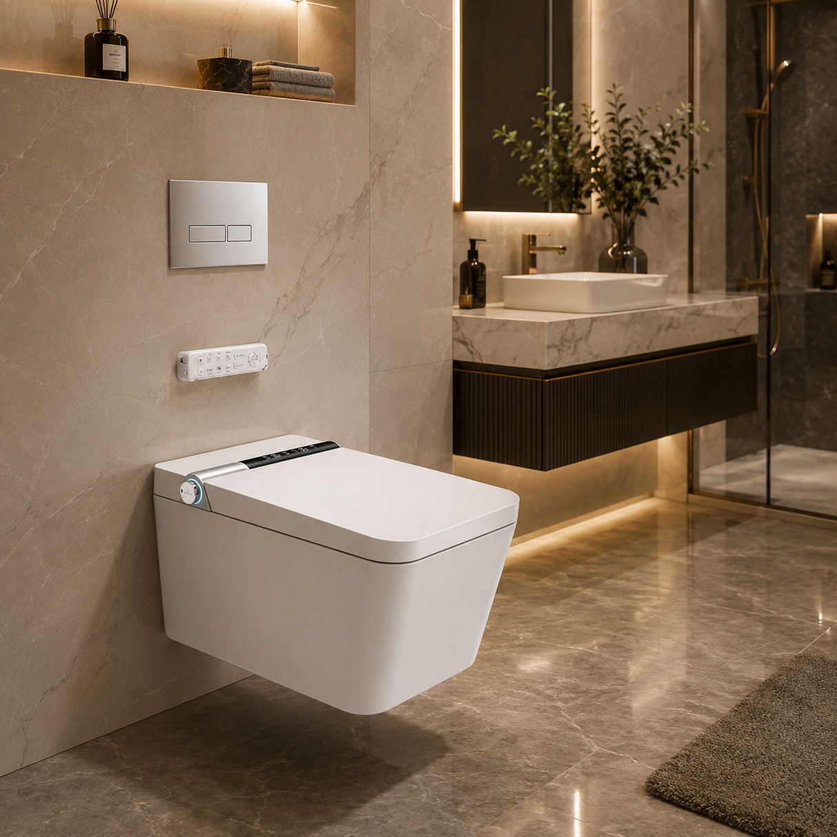 MASSY| WALL MOUNTED LUXURY SMART TOILET HEATED SEAT AIR DRYER SMART TOILET COMPLETE  WITH FRAME IN WALL TANK