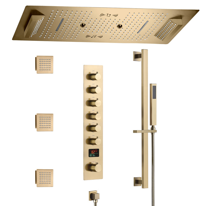 MONTANA|36"X 16" COMPLETE LUXURY LED MUSIC SHOWER SYSTEM DIGITAL DISPLAY THERMOSTATIC VALVE