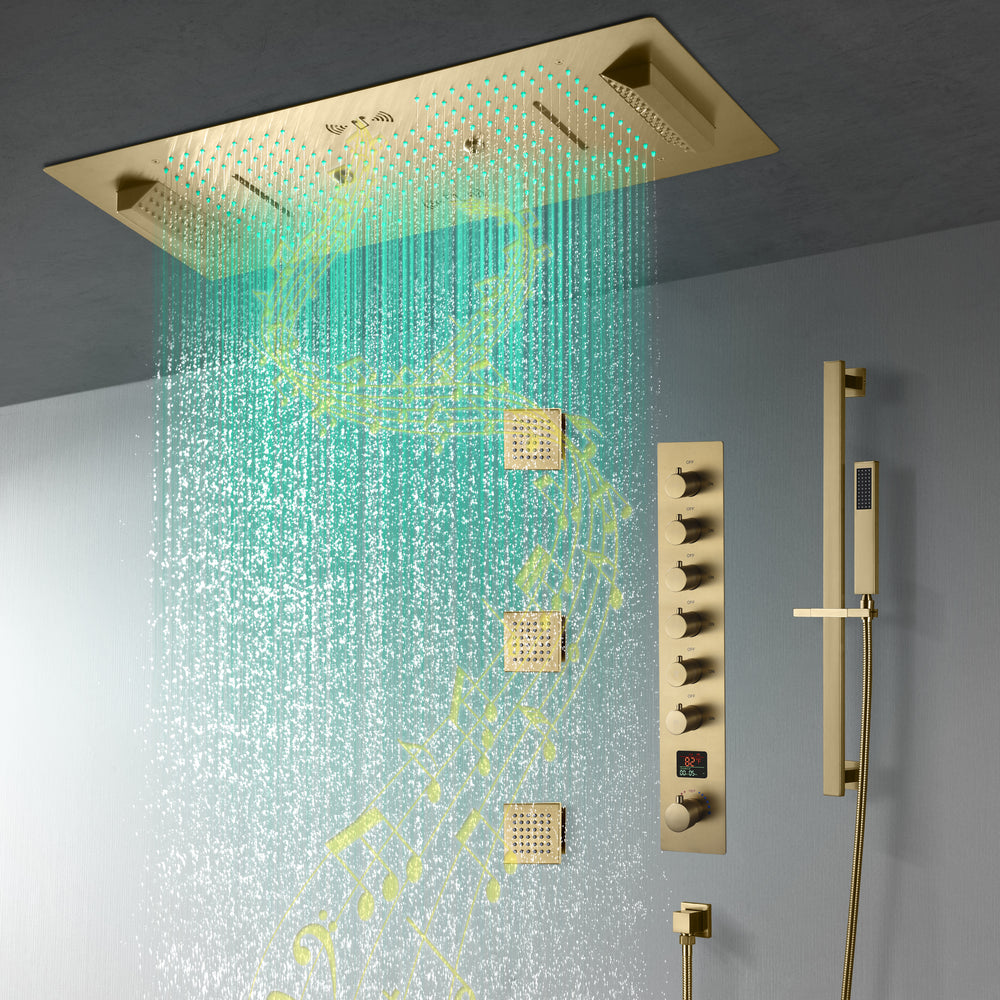 MONTANA|36"X 16" COMPLETE LUXURY LED MUSIC SHOWER SYSTEM DIGITAL DISPLAY THERMOSTATIC VALVE