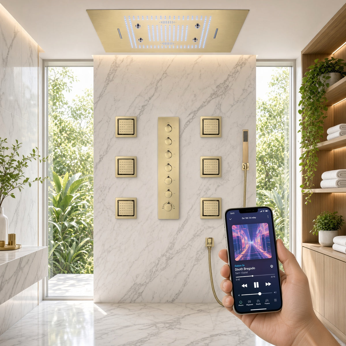 PRECISION|  32" Luxury Complete  Shower System Rain Waterfall Mist Spray Function 6 Large Body Jets & Hand Shower