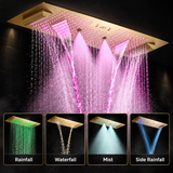 SAFARI ceiling showerhead functions including rainfall, waterfall, mist and side rainfall