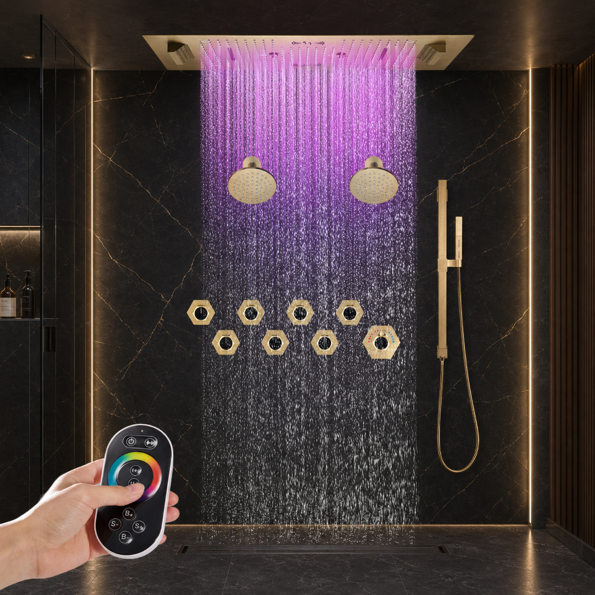 SEVILLE|36" X 16" COMPLETE SHOWER SYSTEM RAINFALL WATERFALL SHOWER SET
