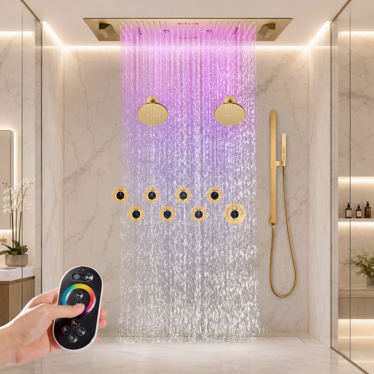SEVILLE|36" X 16" COMPLETE SHOWER SYSTEM RAINFALL WATERFALL SHOWER SET