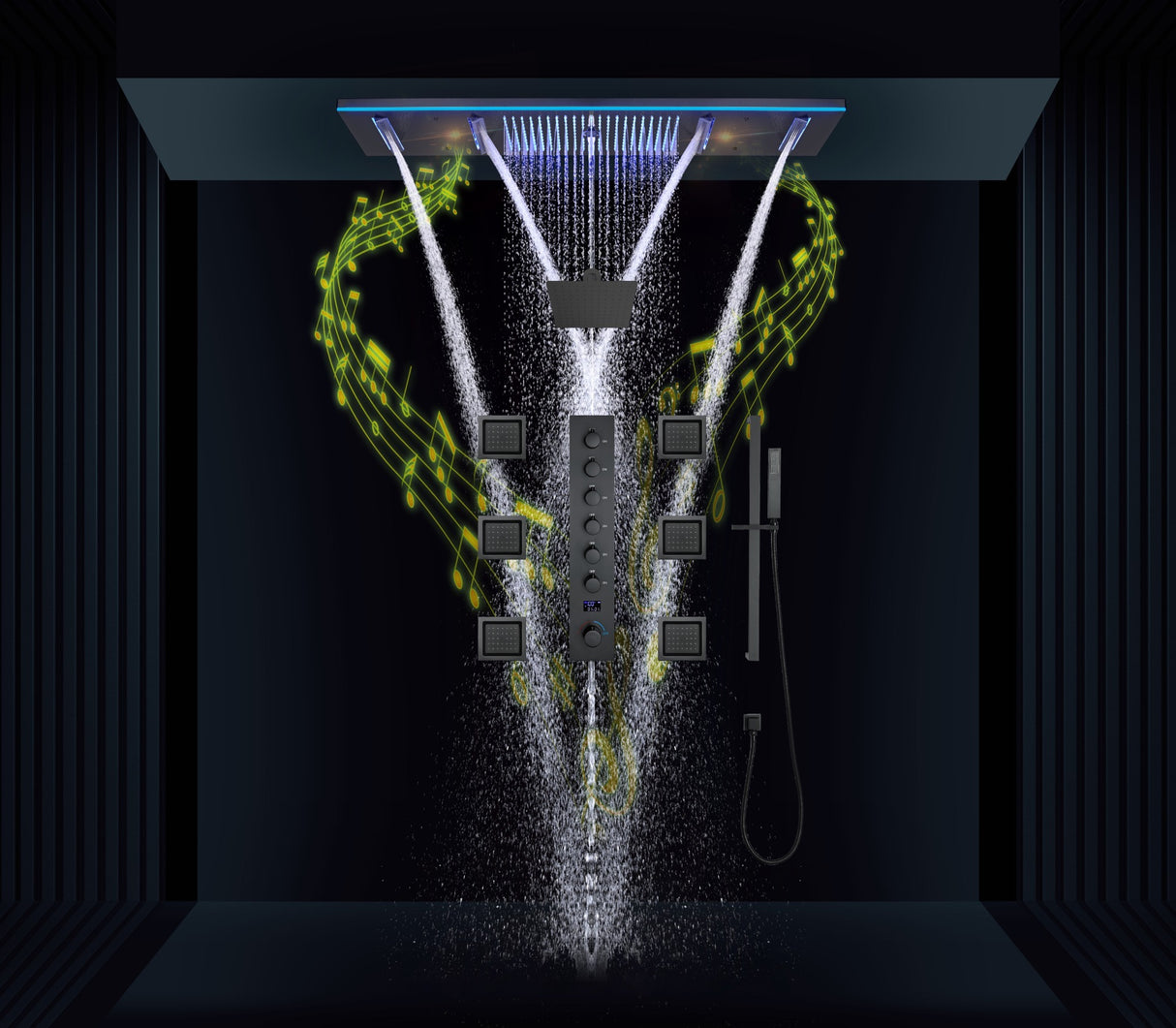 AROMA|47"COMPLETE LUXURY RAINFALL WARERFALL SHOWER SYSTEM LED MUSIC SHOWER SYSTEM