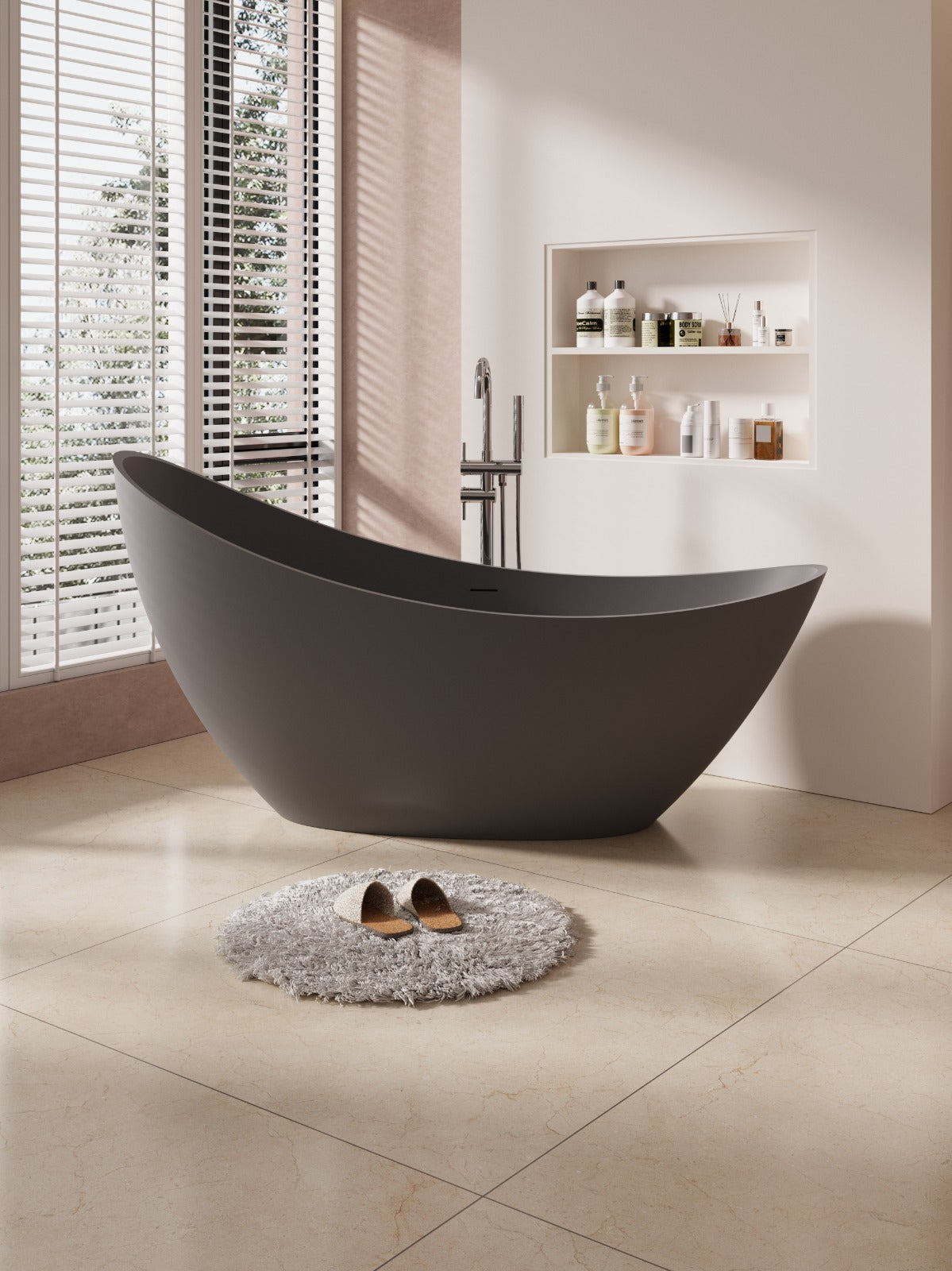 SLATE|74"FREE STANDNING BATHTUB SOLID SURFACE STONE RESIN  SOAKING TUB