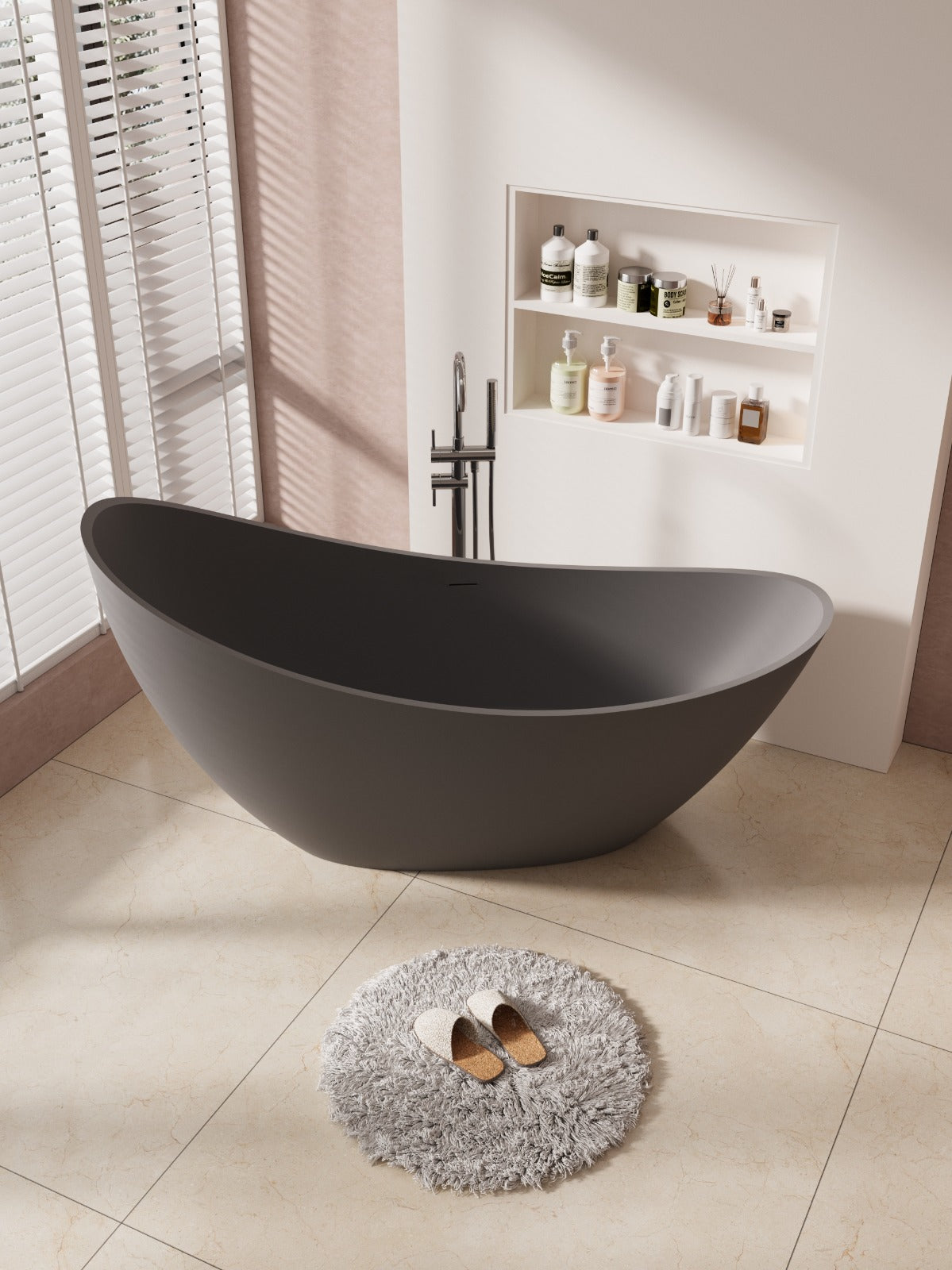 SLATE|74"FREE STANDNING BATHTUB SOLID SURFACE STONE RESIN  SOAKING TUB