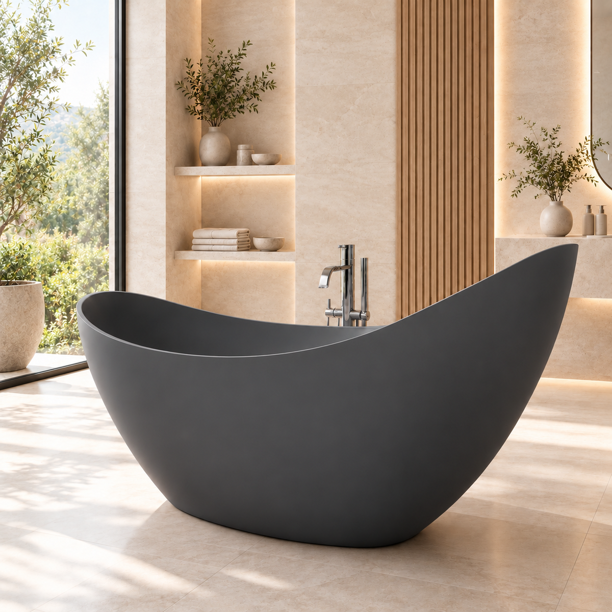 SLATE|74"FREE STANDNING BATHTUB SOLID SURFACE STONE RESIN  SOAKING TUB