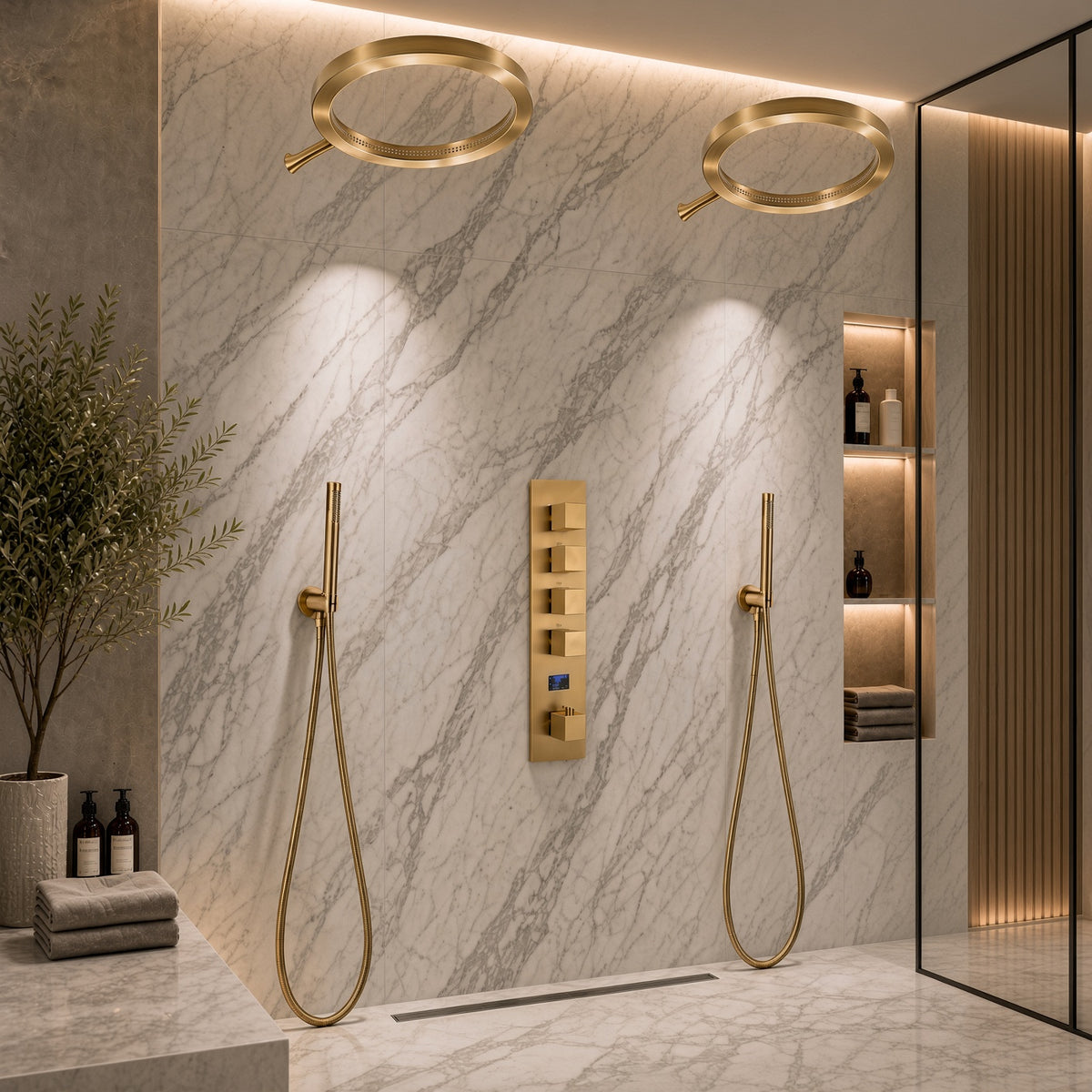 SPHERE 20 in Complete Dual Showerhead System – Luxury Ring Rainfall Shower Set