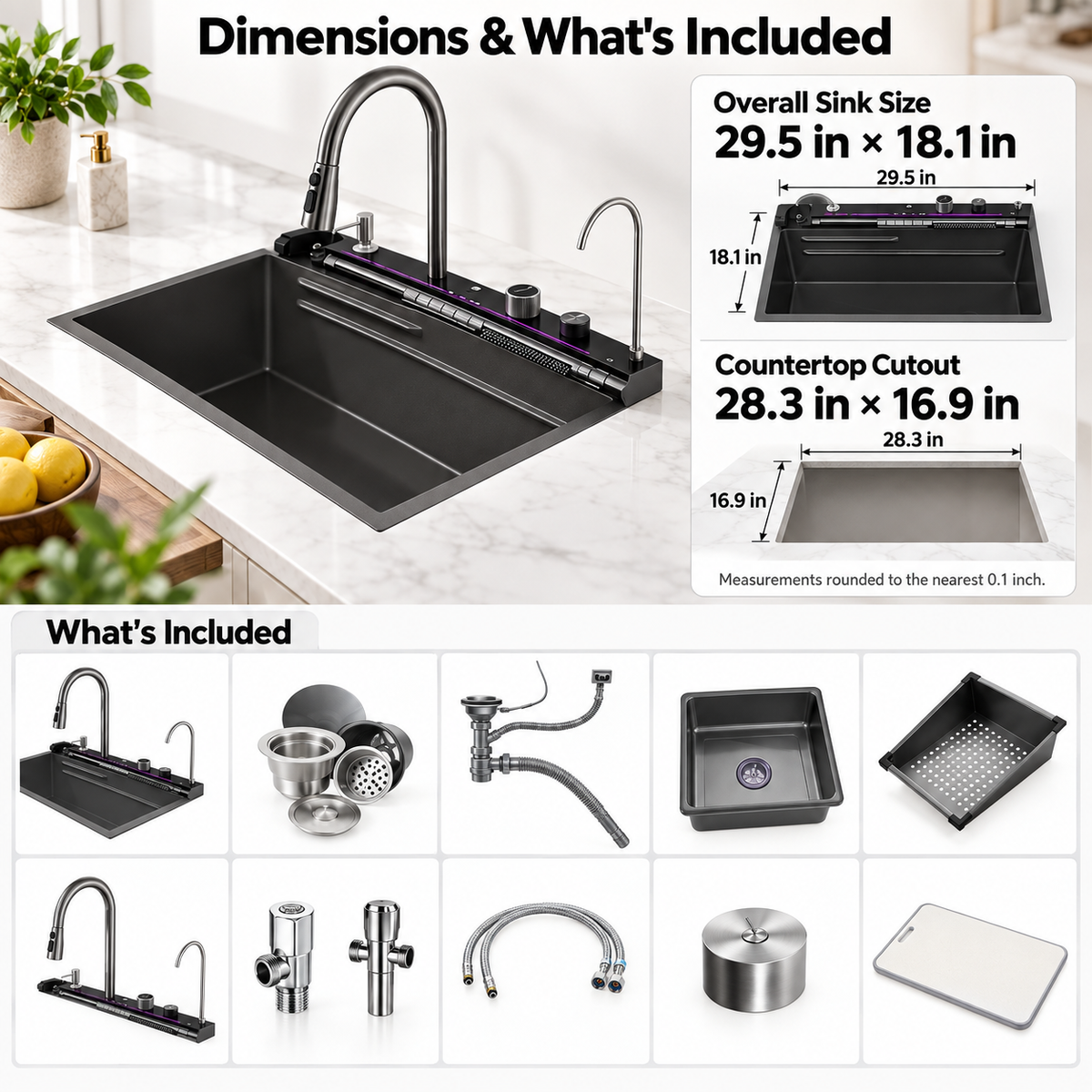 SURFACE|29.5" COMPLETE WORKSTATION KITCHEN SINK CUP RINSER KITCHEN SINK