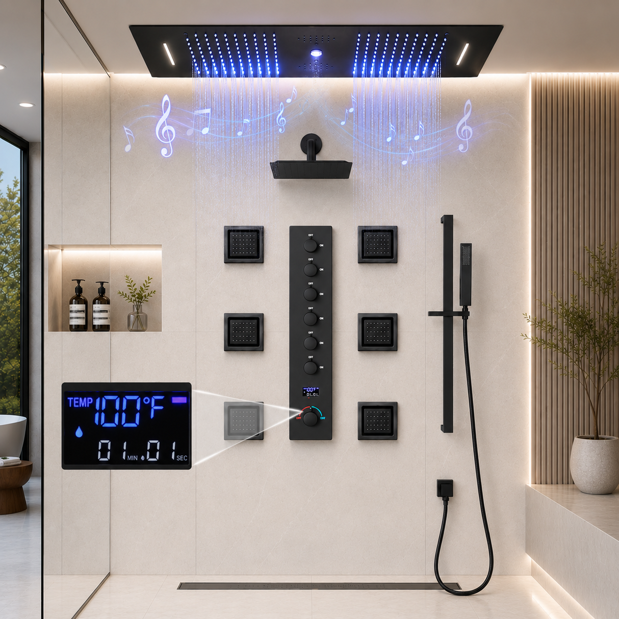Sydney|36"Inch Complete Led Music Shower System Rainfall Waterfall & Wall Mounted Showerhead