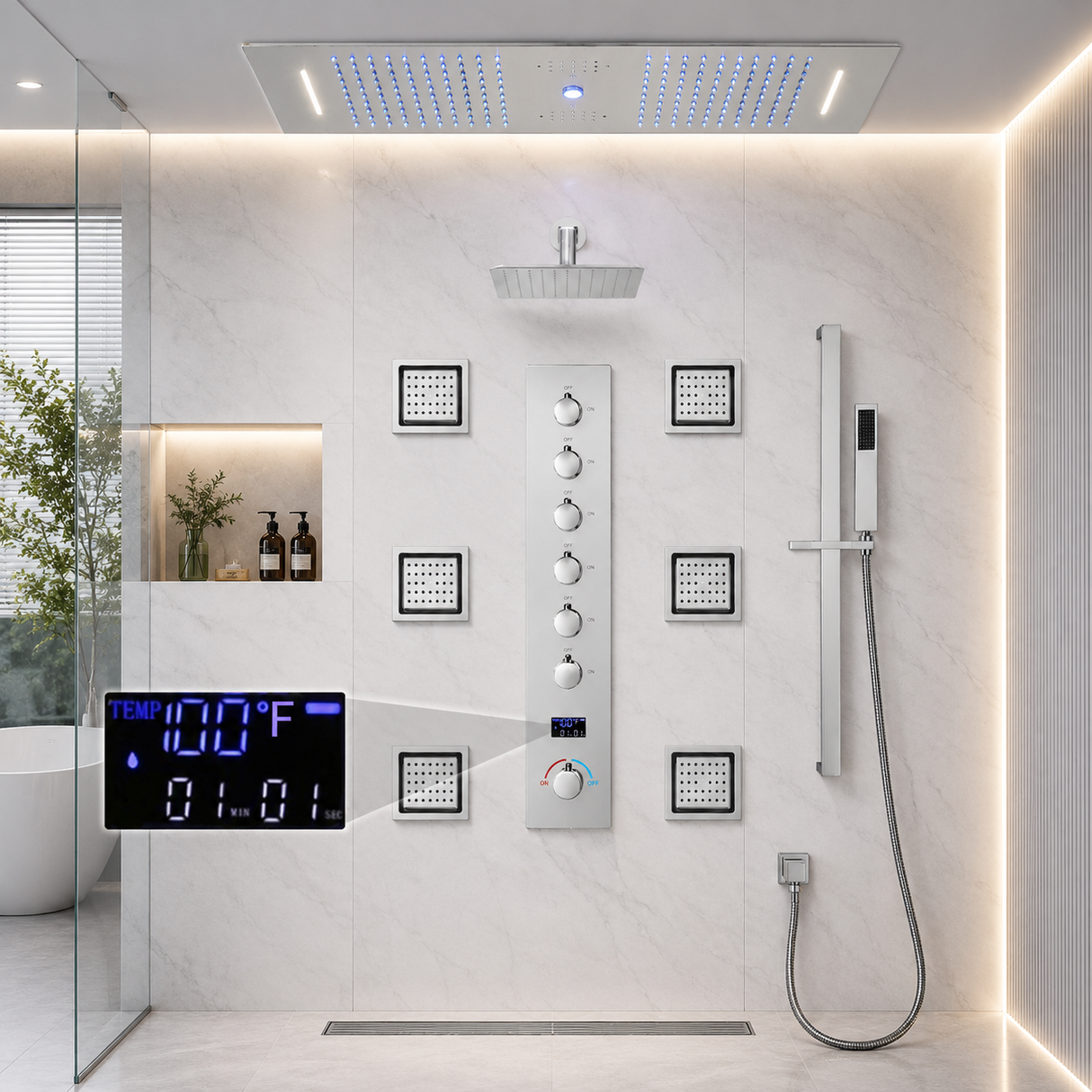 Sydney|36"Inch Complete Led Music Shower System Rainfall Waterfall & Wall Mounted Showerhead