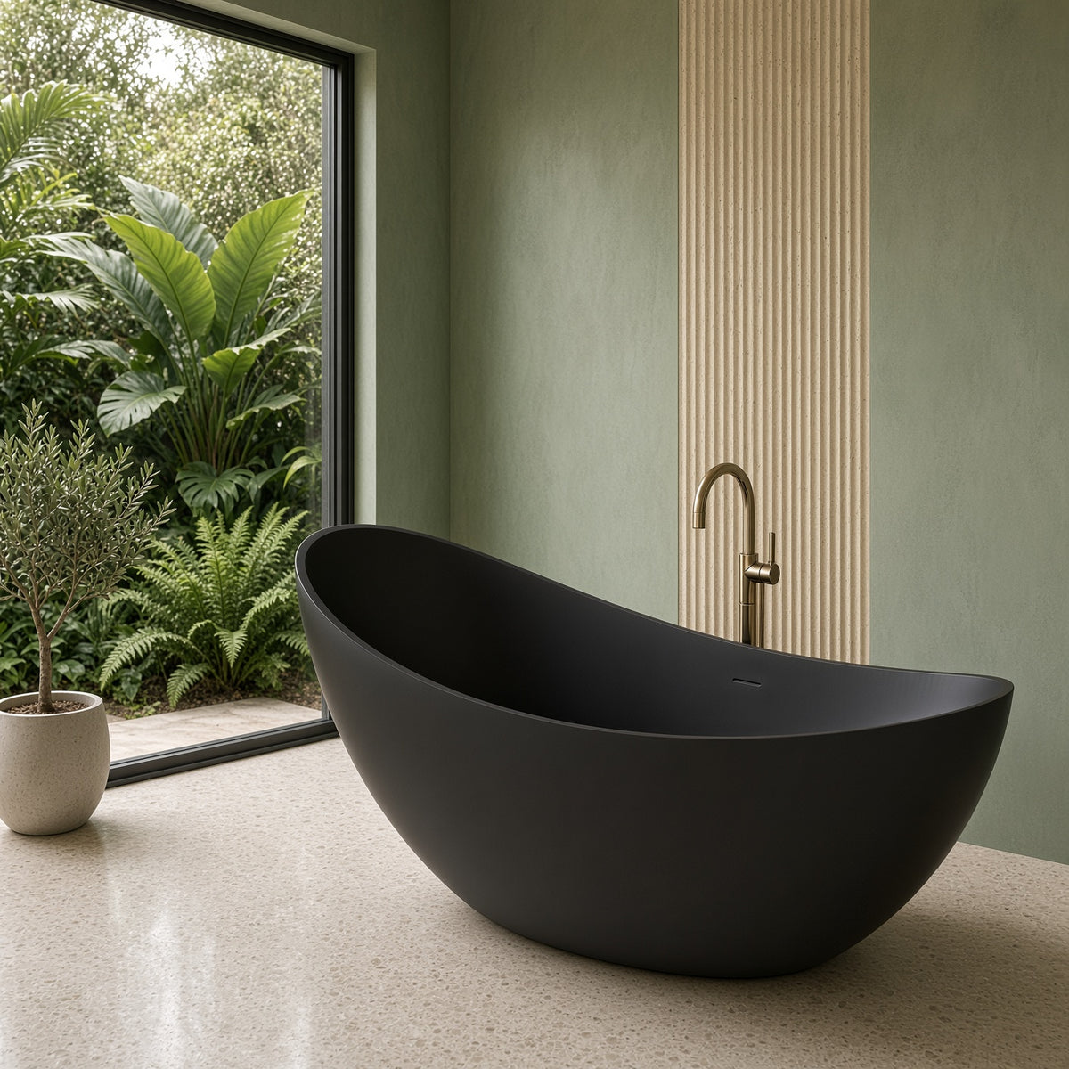 SLATE|74"FREE STANDNING BATHTUB SOLID SURFACE STONE RESIN  SOAKING TUB
