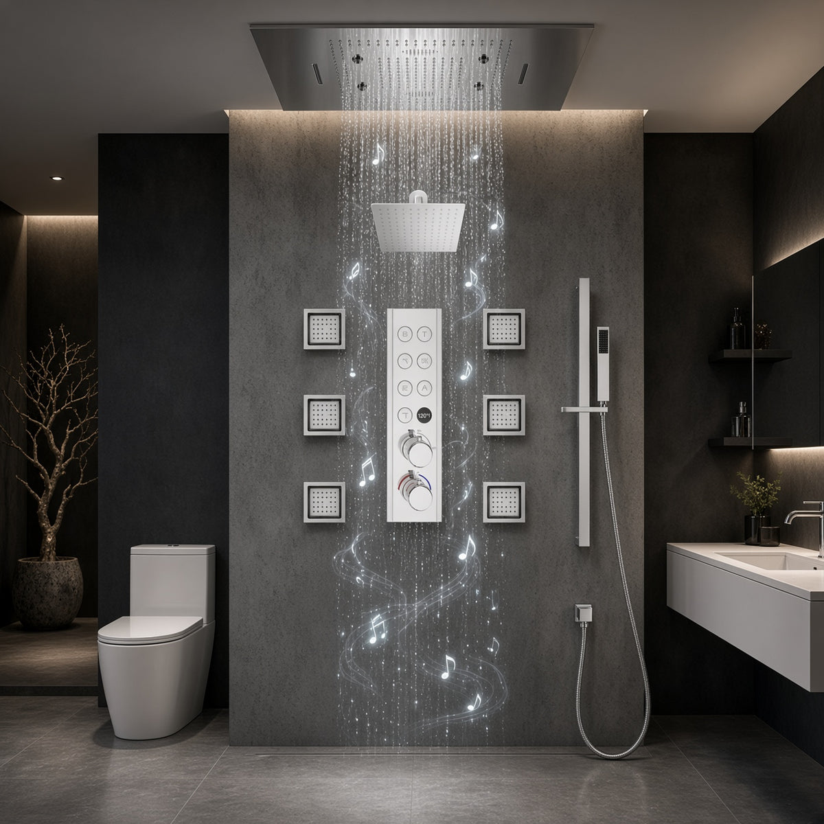 VIVRY complete shower system in brushed gold finish