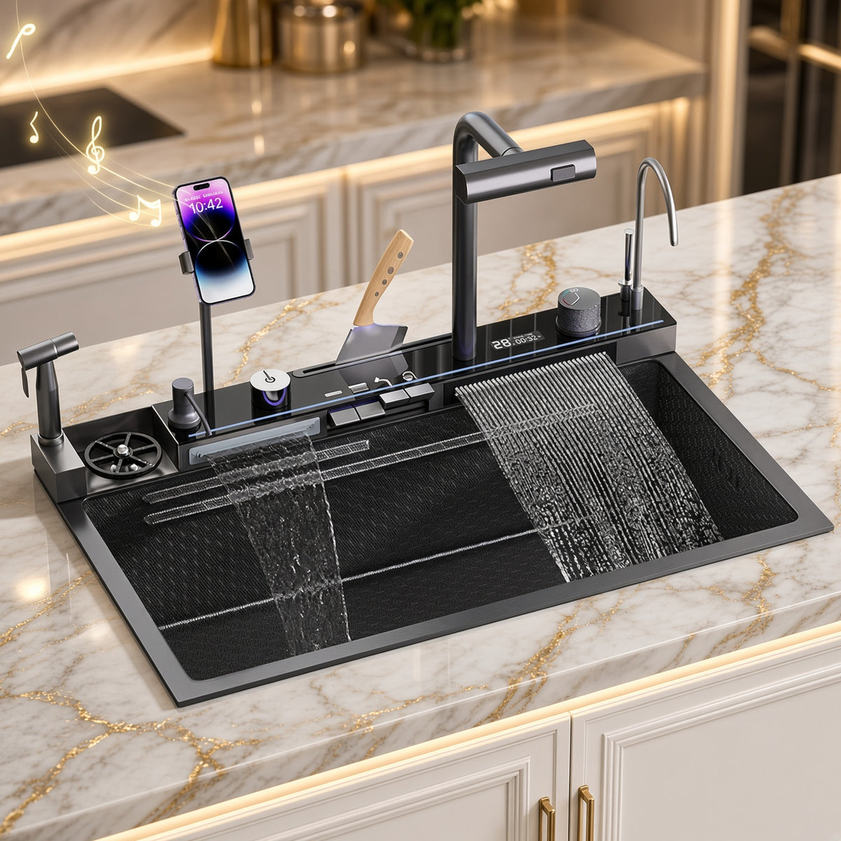 Aqua 29.5 in stainless steel complete workstation kitchen sink with integrated faucet