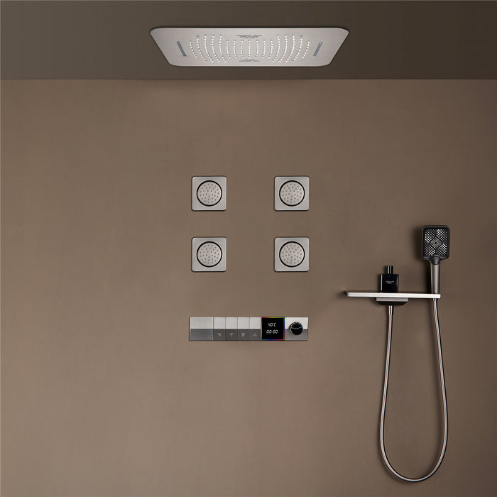 NEBRASKA| 23"Ceiling Mounted Complete Thermostatic LED Music Shower System 4 Body Jets