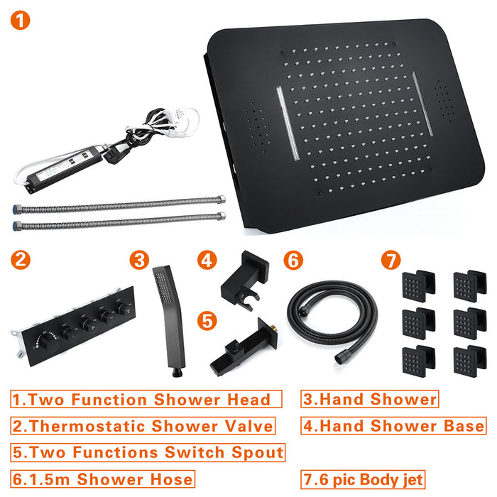 23" Ceiling mounted Thermostatic Complete Shower Set , LED Lights 2 Bluetooth Speakers, Rain & Waterfall Functions Smart Living and Technology