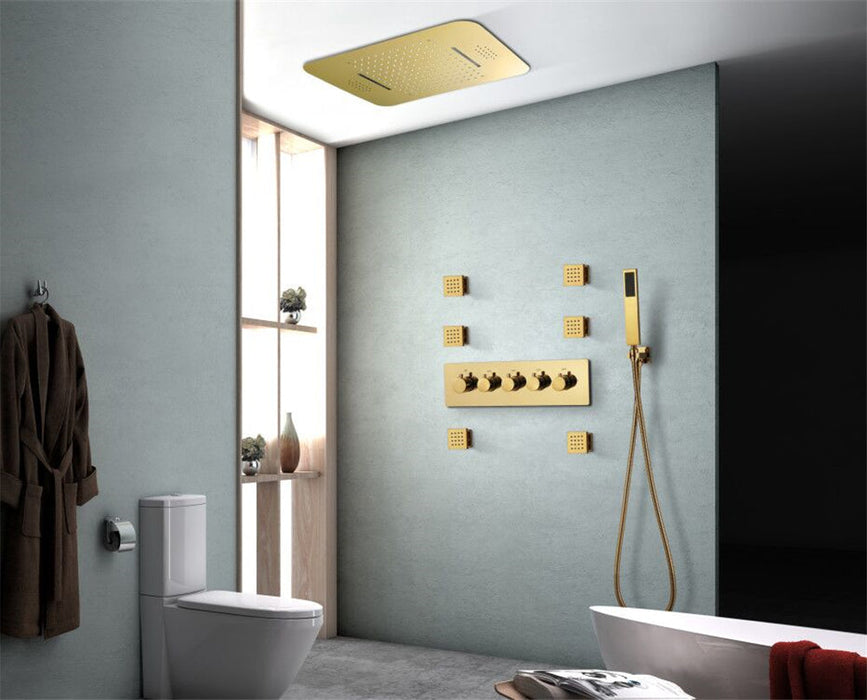 23"  Gold Complete Shower set Rain & Waterfall Functions. 2 Bluetooth Speakers 64 Colors LED lights , 6 Relaxing  Muscles Body Jets, Hand shower & Spouts. Smart Living and Technology