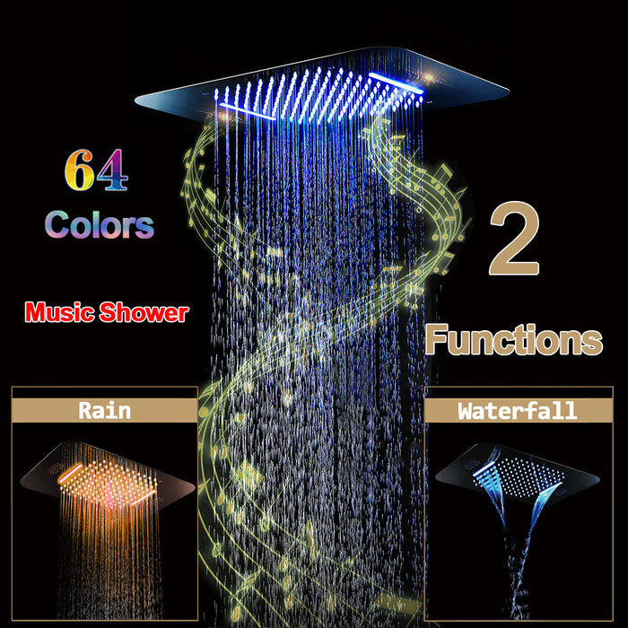 23" inch Complete Luxury  Thermostatic Shower System Rose Gold Finish , LED Lights 2 Speakers Bluetooth, Rain & Waterfall Functions 6 Body Jets Massage Smart Living and Technology