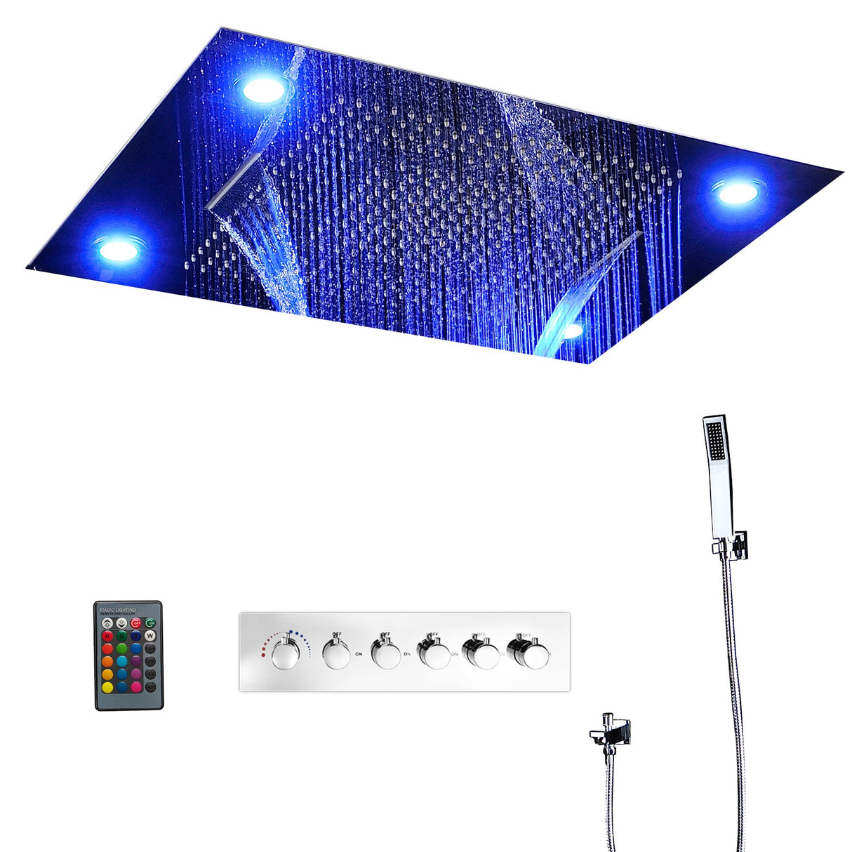 ASPEN 31" Complete Luxury LED Music Shower Set Rain Waterfall Mist Spray Functions Smart Living and Technology