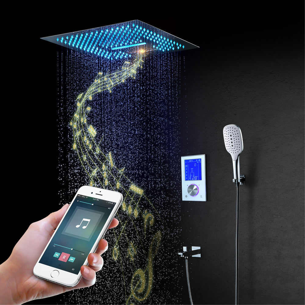 Arizona Luxury 16" x 16" LED Music Shower Rain & Waterfall Functions with Digital Control Smart Living and Technology