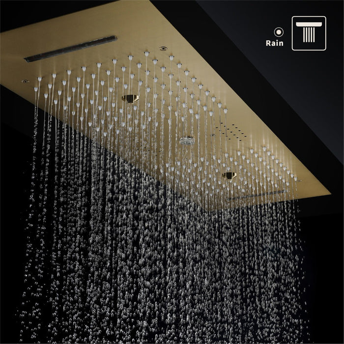 EDEN  | 36" Ceiling mounted Brushed Gold Complete LED Music Shower Set Rainfall/Waterfall/Mist Spray/Water Column/Large Body Jets Smart Living and Technology