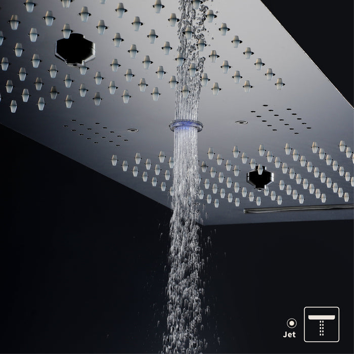EDEN BLACK|  36" Inch Ceiling Mounted  Complete Luxury Shower Set Body Jets LED Light Rain Waterfall Misty Spry & Column Smart Living and Technology