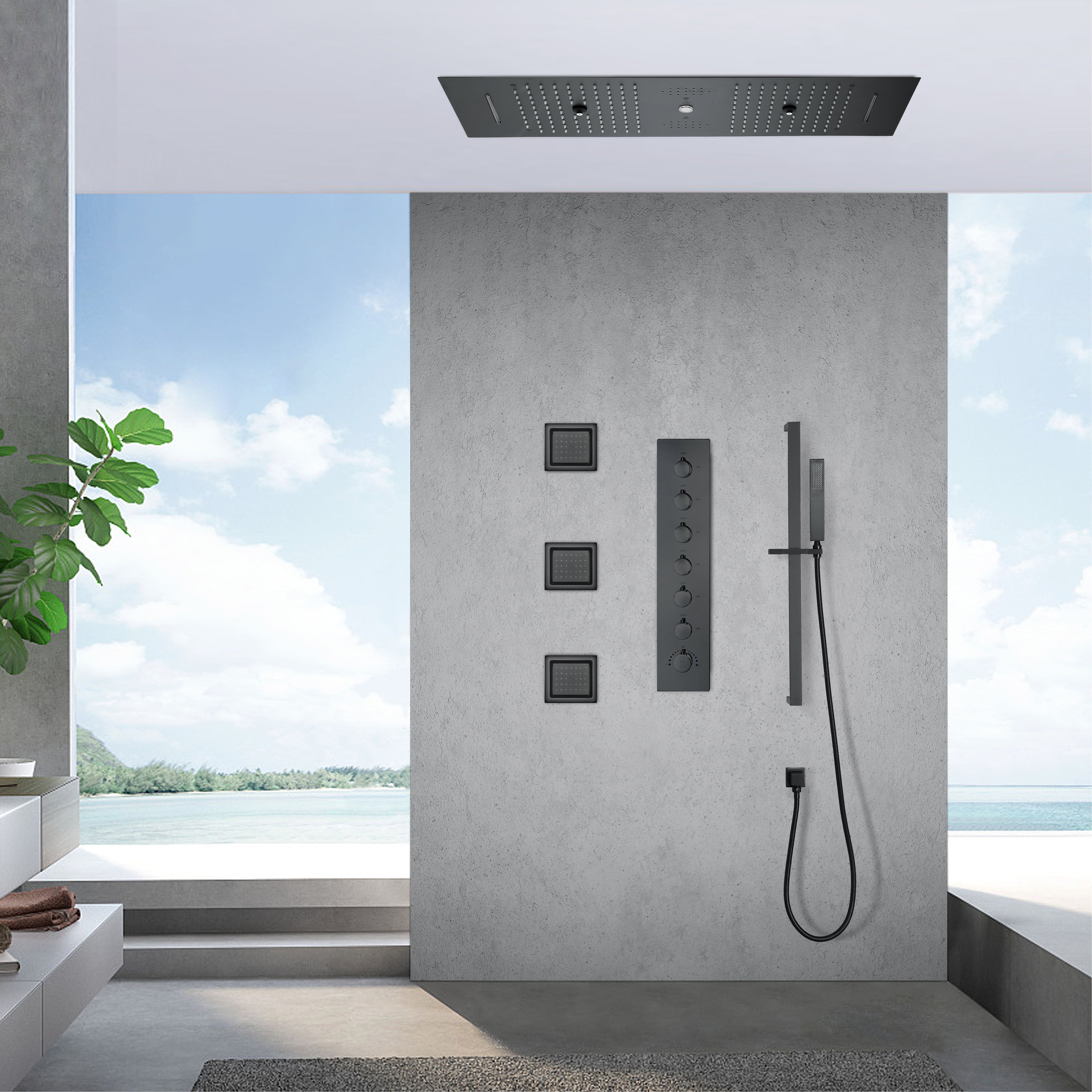 LED shower panel set with fixed shower head deals