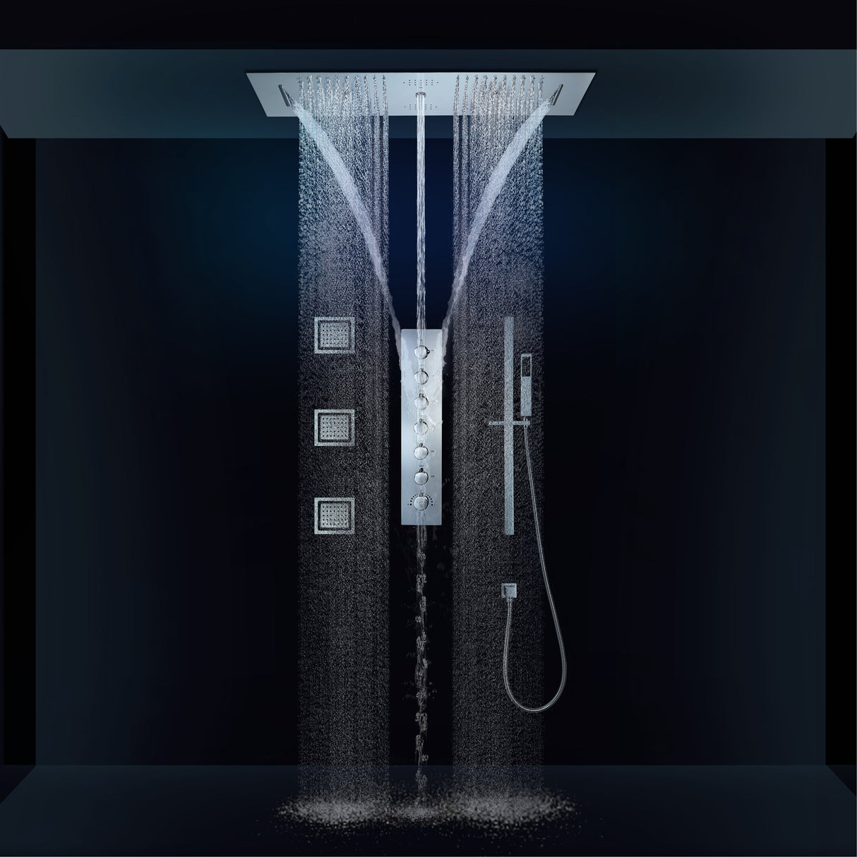 EDEN CHROME | Luxury 36" Inches Complete Led Music Shower Set Rain/waterfall/mist Spray/water Column/3 Large Body Jets Functions Smart Living and Technology