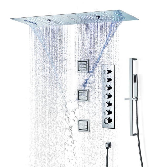 EDEN CHROME | Luxury 36" Inches Complete Led Music Shower Set Rain/waterfall/mist Spray/water Column/3 Large Body Jets Functions Smart Living and Technology