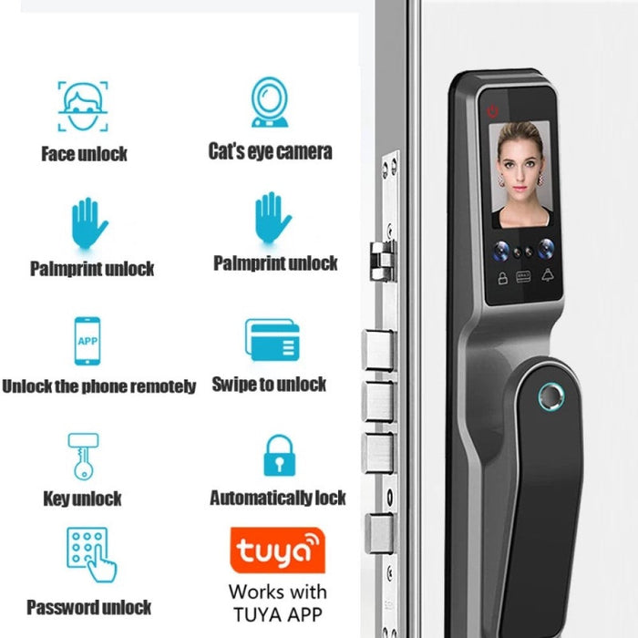 ENERGY- Smart Door Lock Face Recognition Palm Scan Biometric Fingerprint and Remote Wi-Fi App  , Built-in Camera and Doorbell Smart Living and Technology