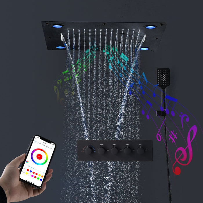 FLORIDA 23" X 23" Complete Led Music Shower Set Rain Waterfall & Mist Spray Functions Smart Living and Technology
