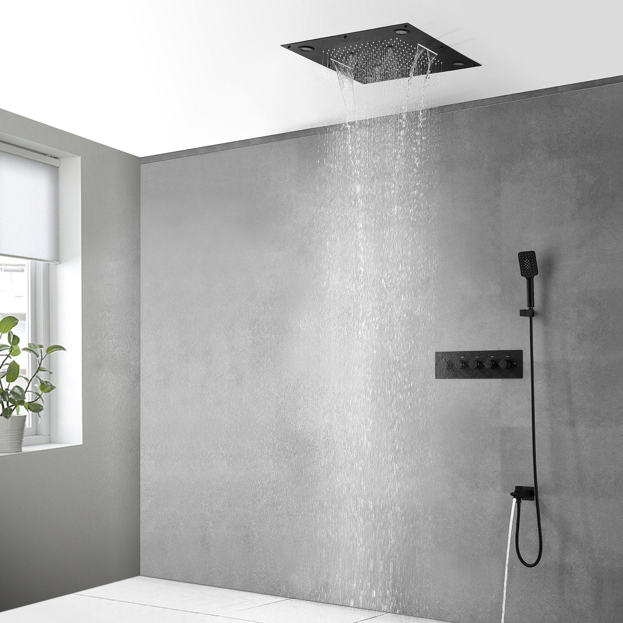 FLORIDA 23" X 23" Complete Led Music Shower Set Rain Waterfall & Mist Spray Functions Smart Living and Technology