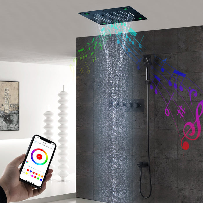 FLORIDA 23" X 23" Complete Led Music Shower Set Rain Waterfall & Mist Spray Functions Smart Living and Technology