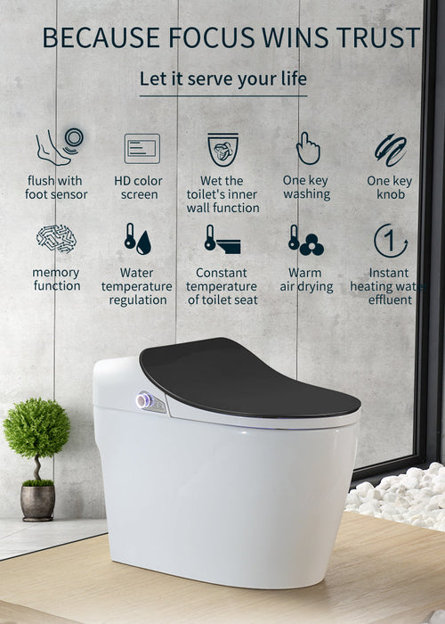 Glacier Luxury  One-Piece Smart Toilet Floor Mounted HD Screen &Remote Control Simple Fashionable Design -Red Wine Smart Living and Technology