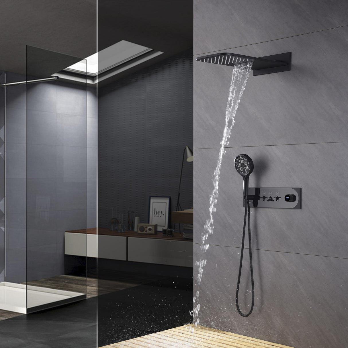 LAVU| Luxury Thermostatic Rainfall Waterfall Complete Shower Set Smart Living and Technology