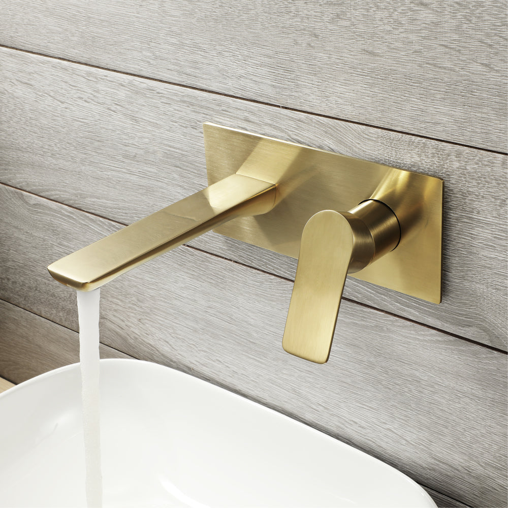 LORI | Bushed Gold Wall Mounted Bathroom Single Lever Bathroom Faucet Hot and Cold Basin Faucet Mixer Smart Living and Technology