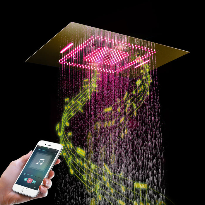 MALDIVES | Gold 31" Inch Luxury Complete Led Music Shower Set Rain / Waterfall / Mist Spray Functions 6 Body Jets & Hand Shower Smart Living and Technology