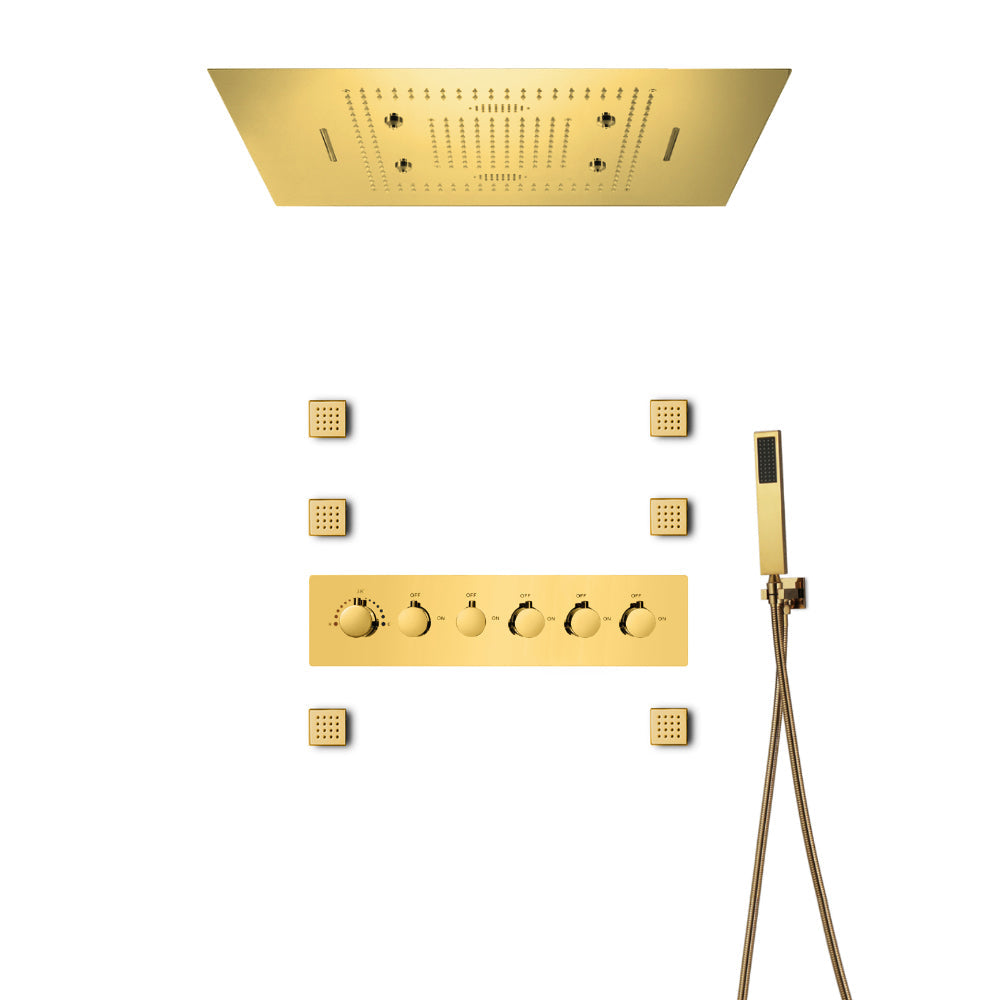 MALDIVES | Gold 31" Inch Luxury Complete Led Music Shower Set Rain / Waterfall / Mist Spray Functions 6 Body Jets & Hand Shower Smart Living and Technology